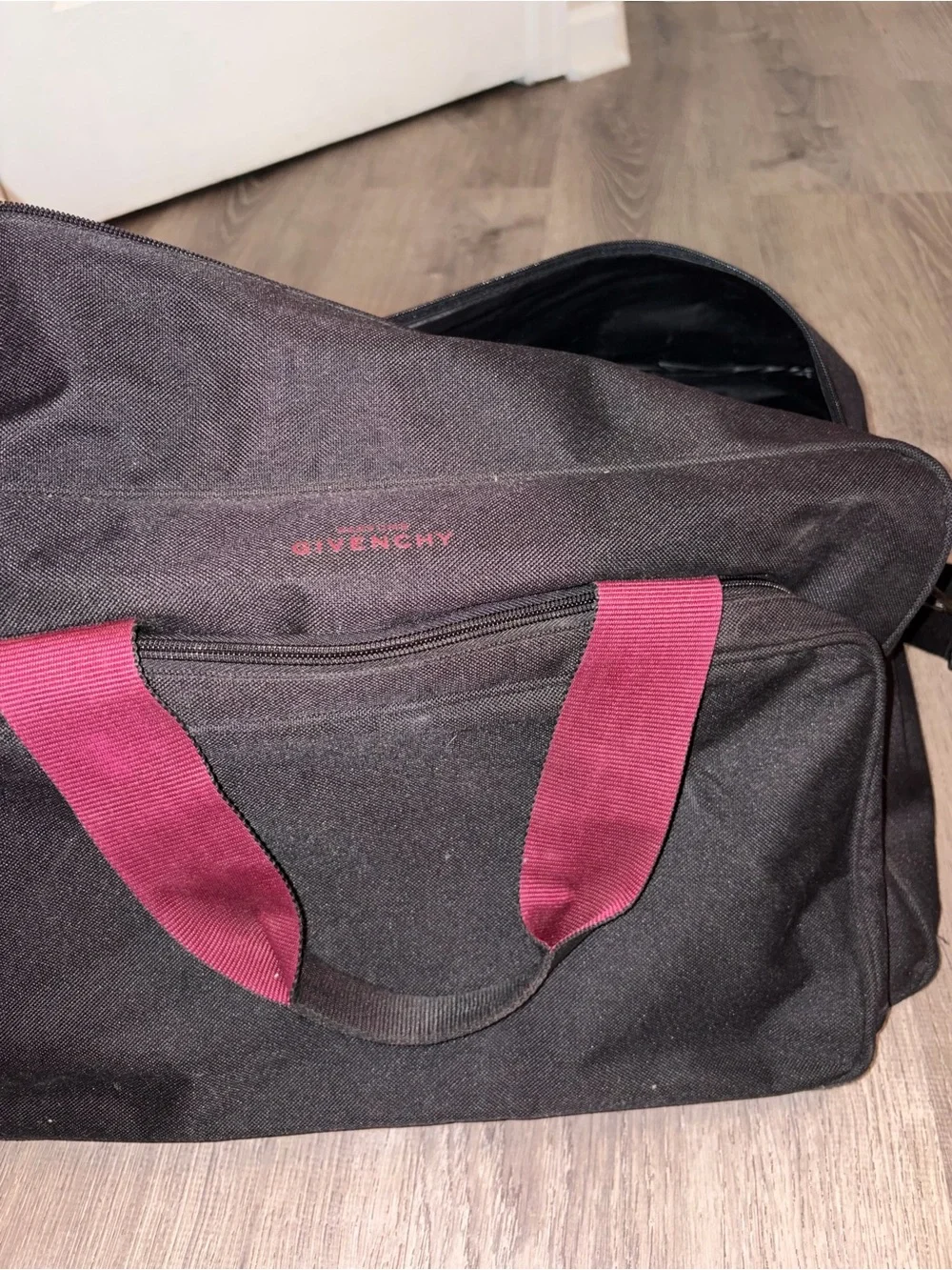 Givenchy Black Duffel with Burgundy Handles
